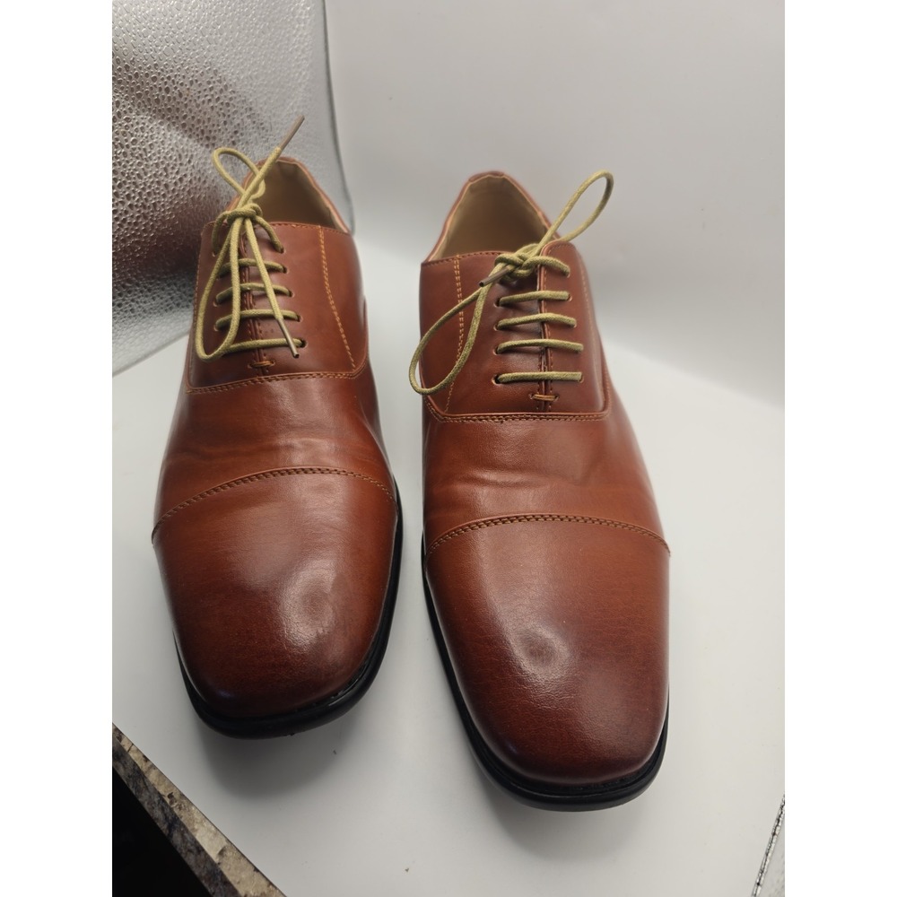 Bruno Marc New York Dress Shoes Men Brown Size 12 Lace Up Cap-Toe Oxford Formal
